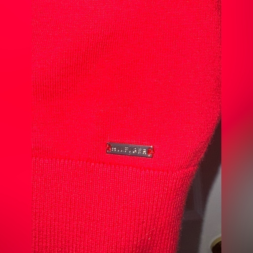 Tommy Hilfiger Red Turtleneck Sweater w/ Gold Buttons on Sleeve Size M - Picture 2 of 6